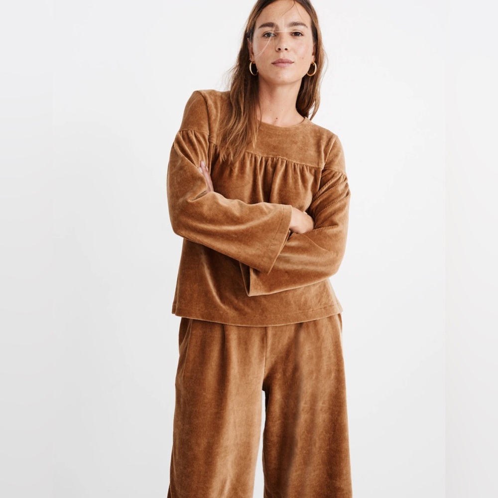Madewell Texture & Thread Corduroy Swing Top Acorn Tan Brown Size Large BOHO